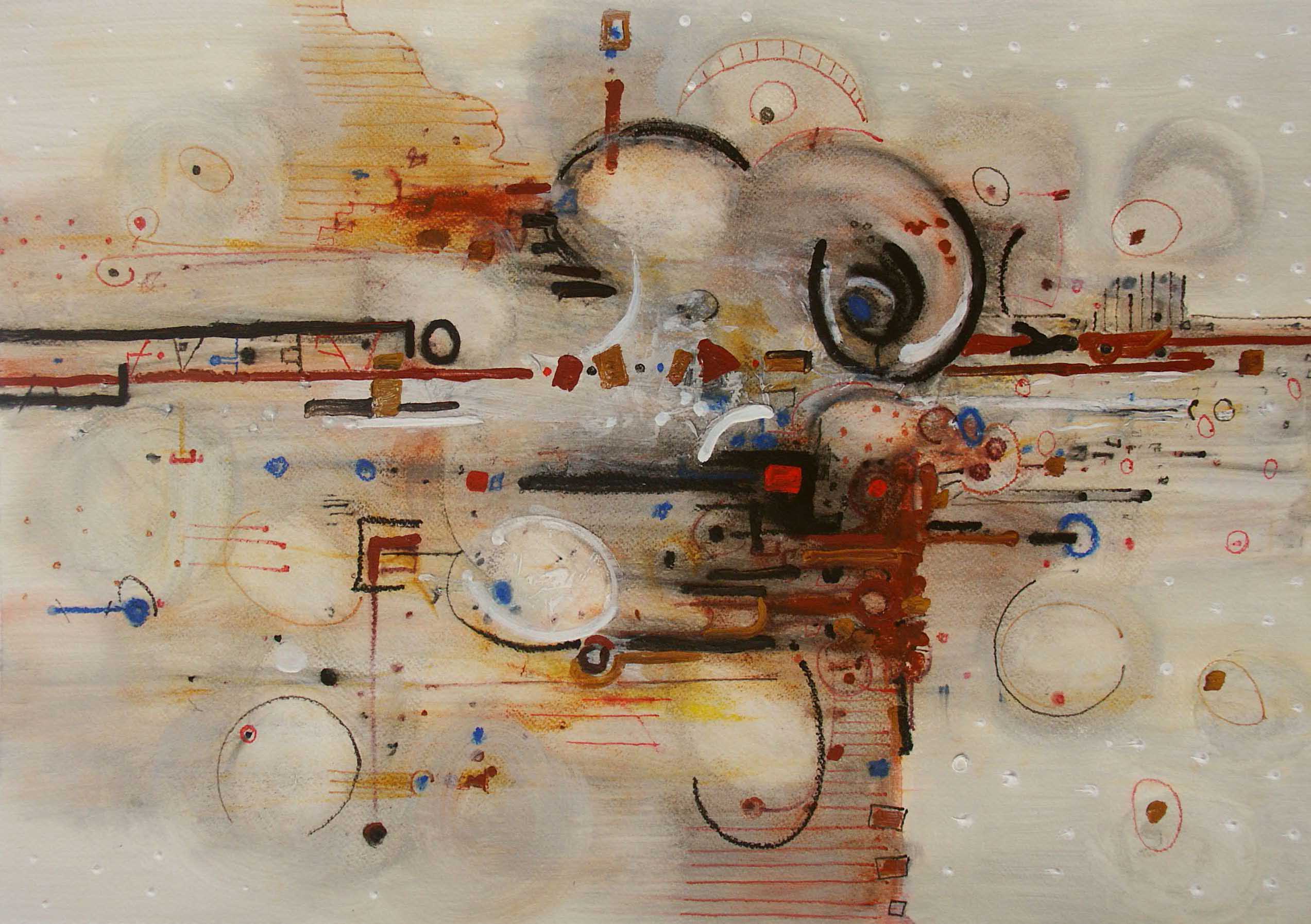 © Klaus Fezer /2007nach Fasch_Quvertüre d-moll-Menuett_Eitempera und Aquarellstift auf Karton_70x50